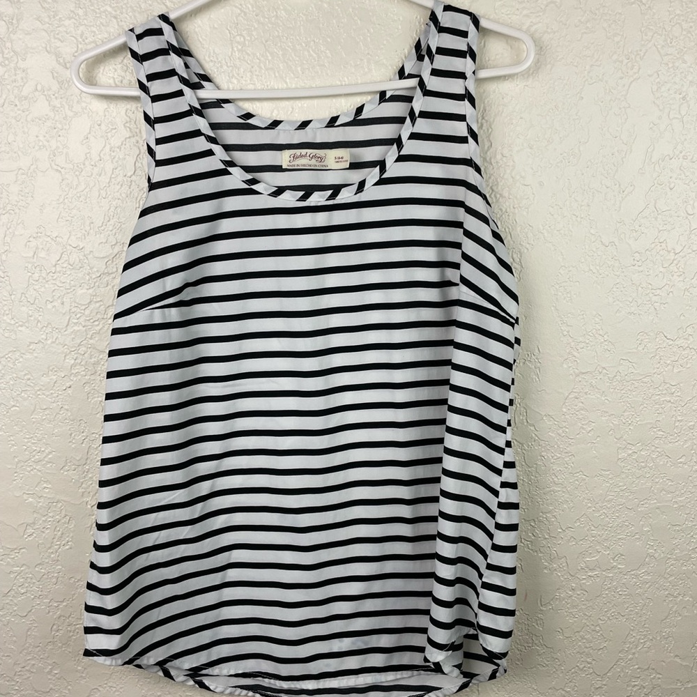 Faded Glory black and white tank striped muscle tank top